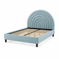 Letto matrimoniale in velluto blu con testiera arcobaleno