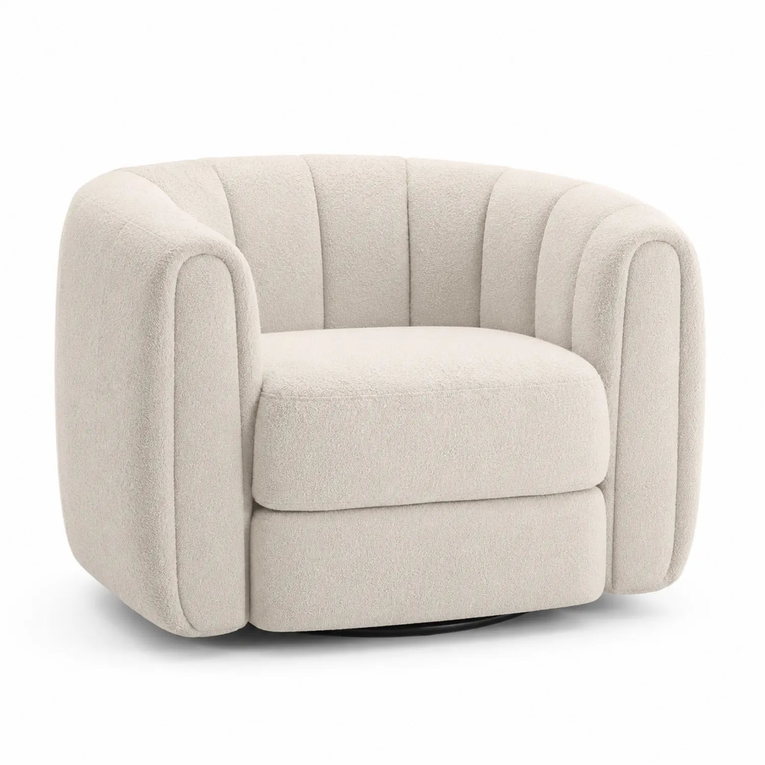 Poltrona Rotonda in Tessuto Bouclé Crema 85x85x75 cm