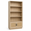 Libreria in Legno di Quercia con Ante in Rattan 180x80x30 cm Beige