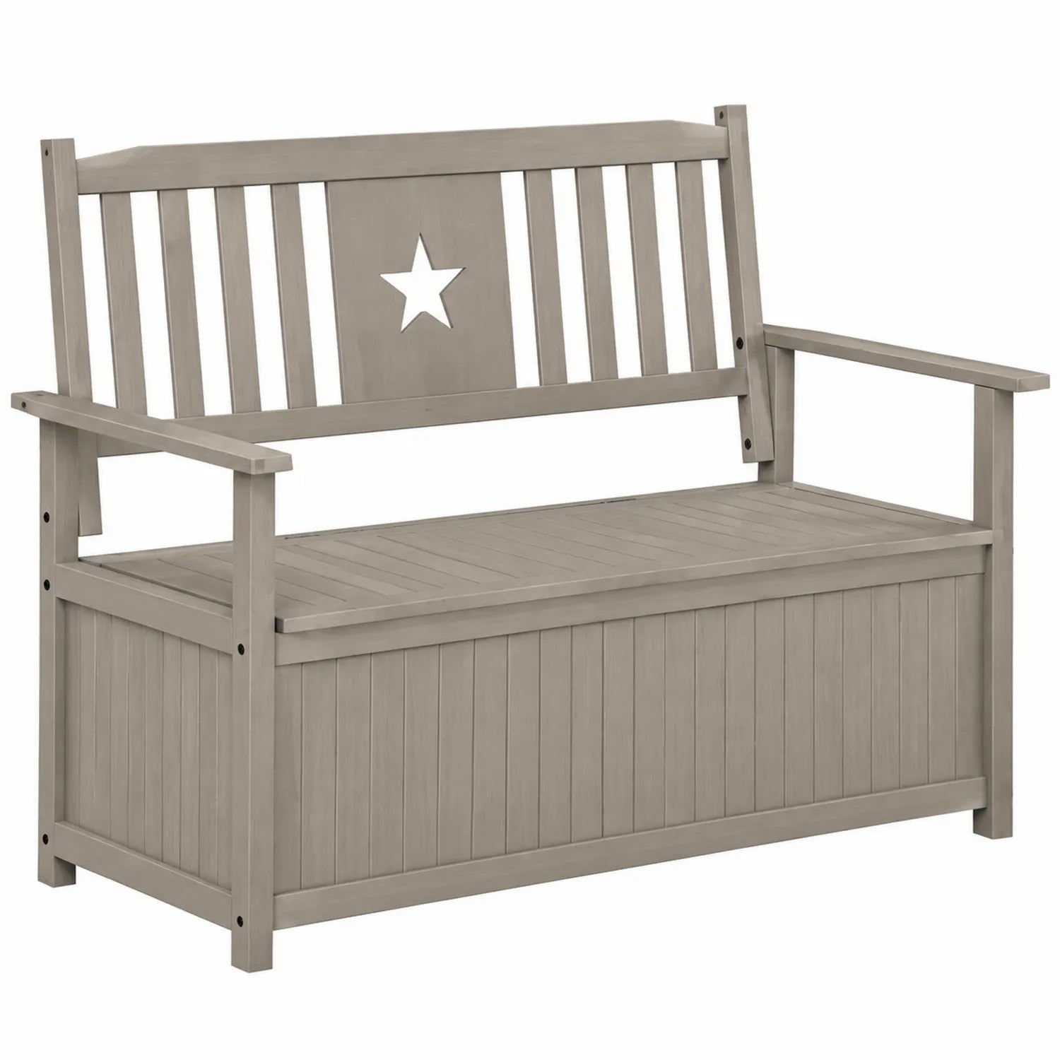 Panca in legno con contenitore e decorazione stella