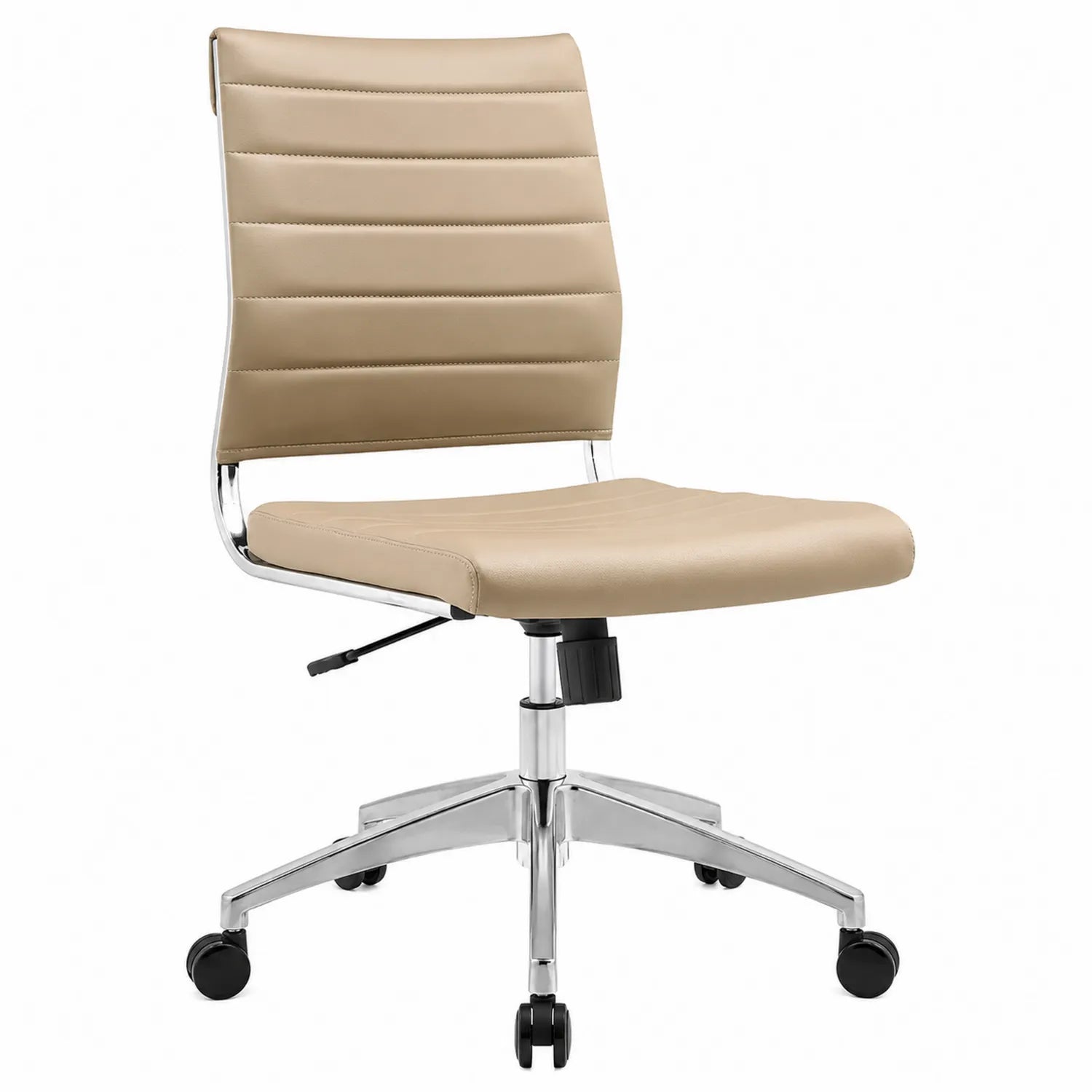 Sedia da ufficio regolabile in metallo e pelle sintetica beige
