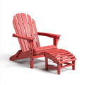 Adirondack Patio Recliner Set with Footrest - Wood 100x76x92 cm - Red - Classic Style