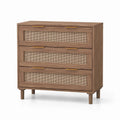 Cassettiera in legno con frontale in rattan a 3 cassetti