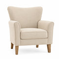Poltrona in tessuto beige con gambe in legno
