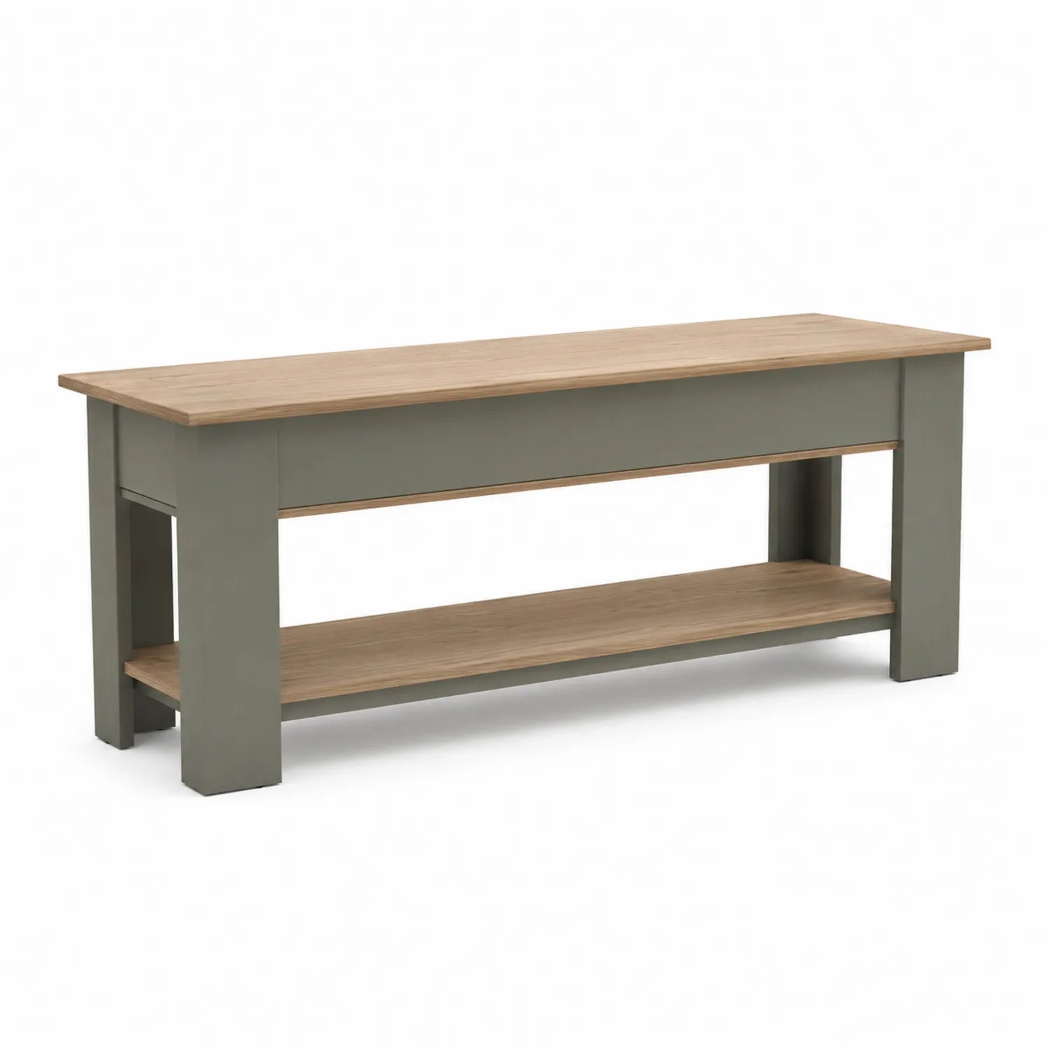Panca Rettangolare in Legno di Quercia e Vernice Verde 120x40x45 cm