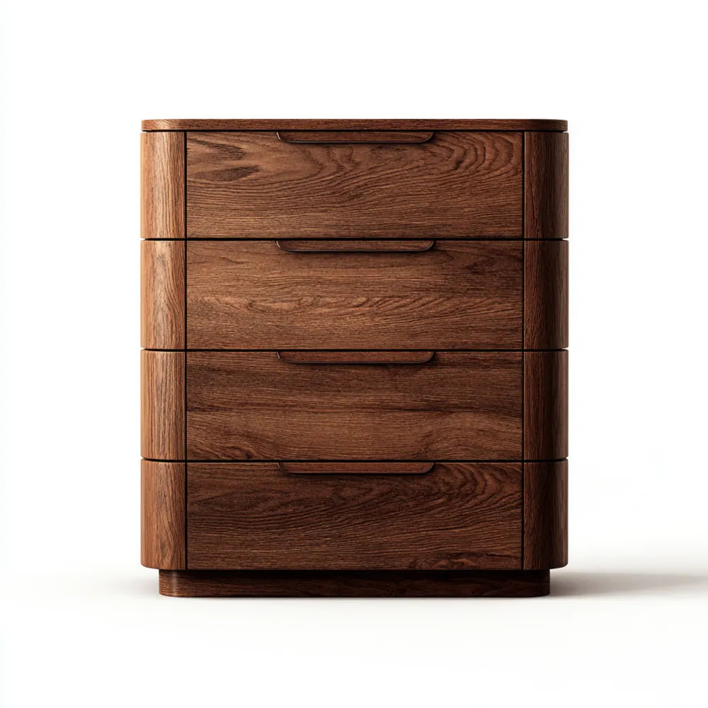 Chest of Drawers 90x45x110 cm - Solid Wood 4-Drawer - Walnut Finish - Contemporary Style