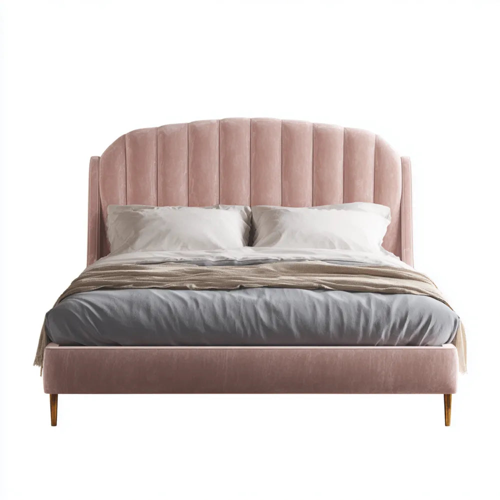 Double Bed Velvet Upholstered 200x150x120 cm - Pink - Modern Design