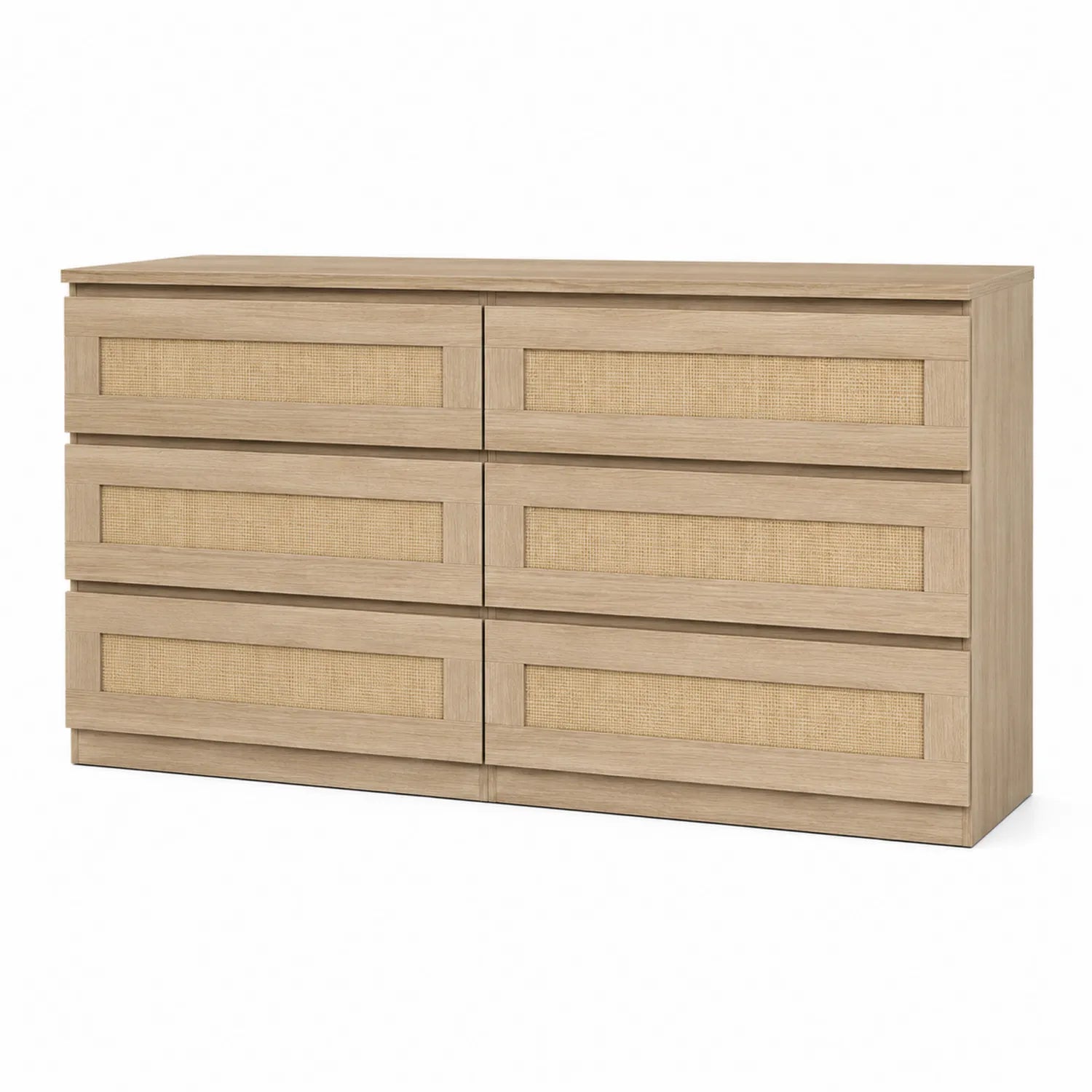 Cassettiera 6 Cassetti Legno e Fibra Naturale Beige
