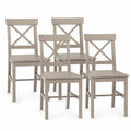 Set di 4 Sedie in Legno Massello con Schienale a Croce, Beige