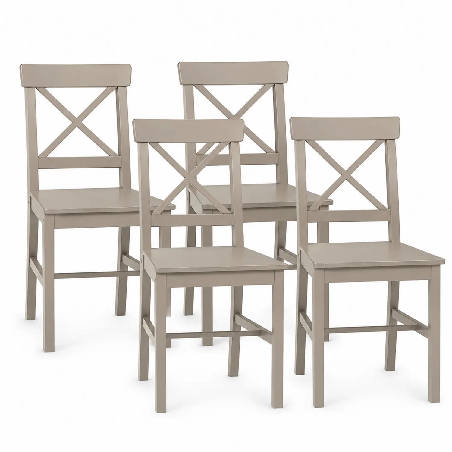 Set di 4 Sedie in Legno Massello con Schienale a Croce, Beige