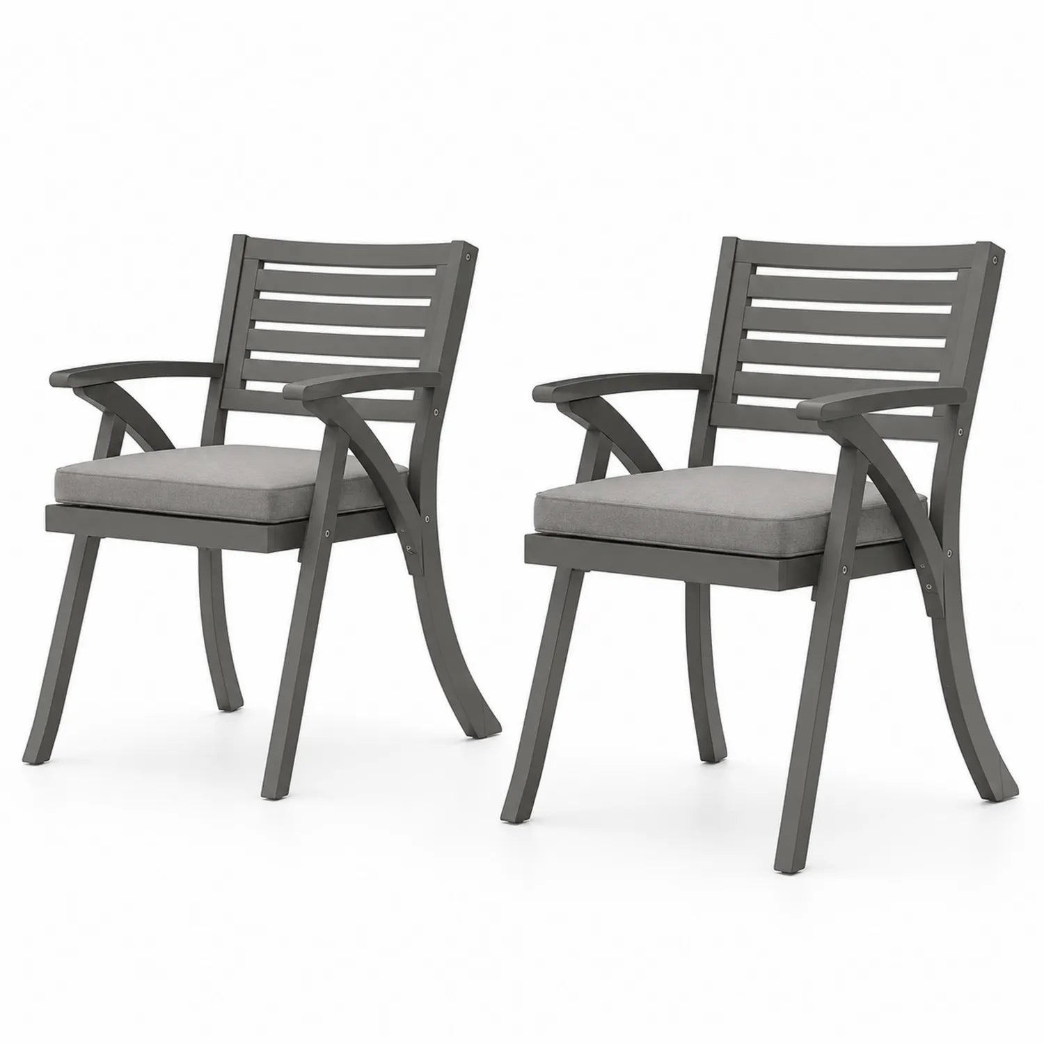 Set di 2 Sedie in Alluminio con Cuscini Grigi