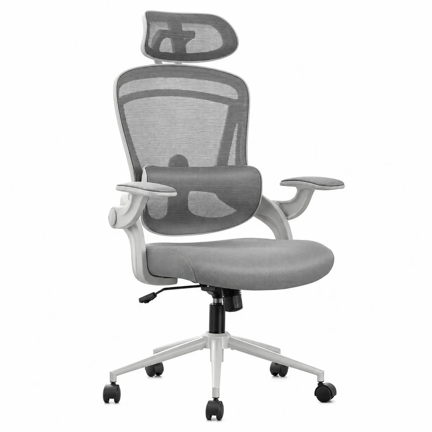 Sedia ergonomica in rete grigia con struttura in plastica