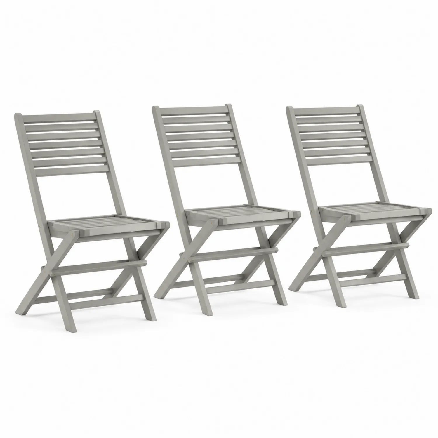 Set di 3 Sedie Pieghevoli in Legno Grigio