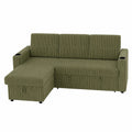 Divano ad angolo in velluto a coste verde oliva con chaise longue e funzione letto