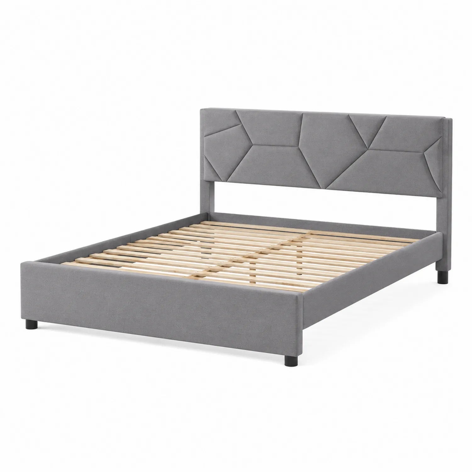 Letto matrimoniale tessuto legno grigio 200x160 cm