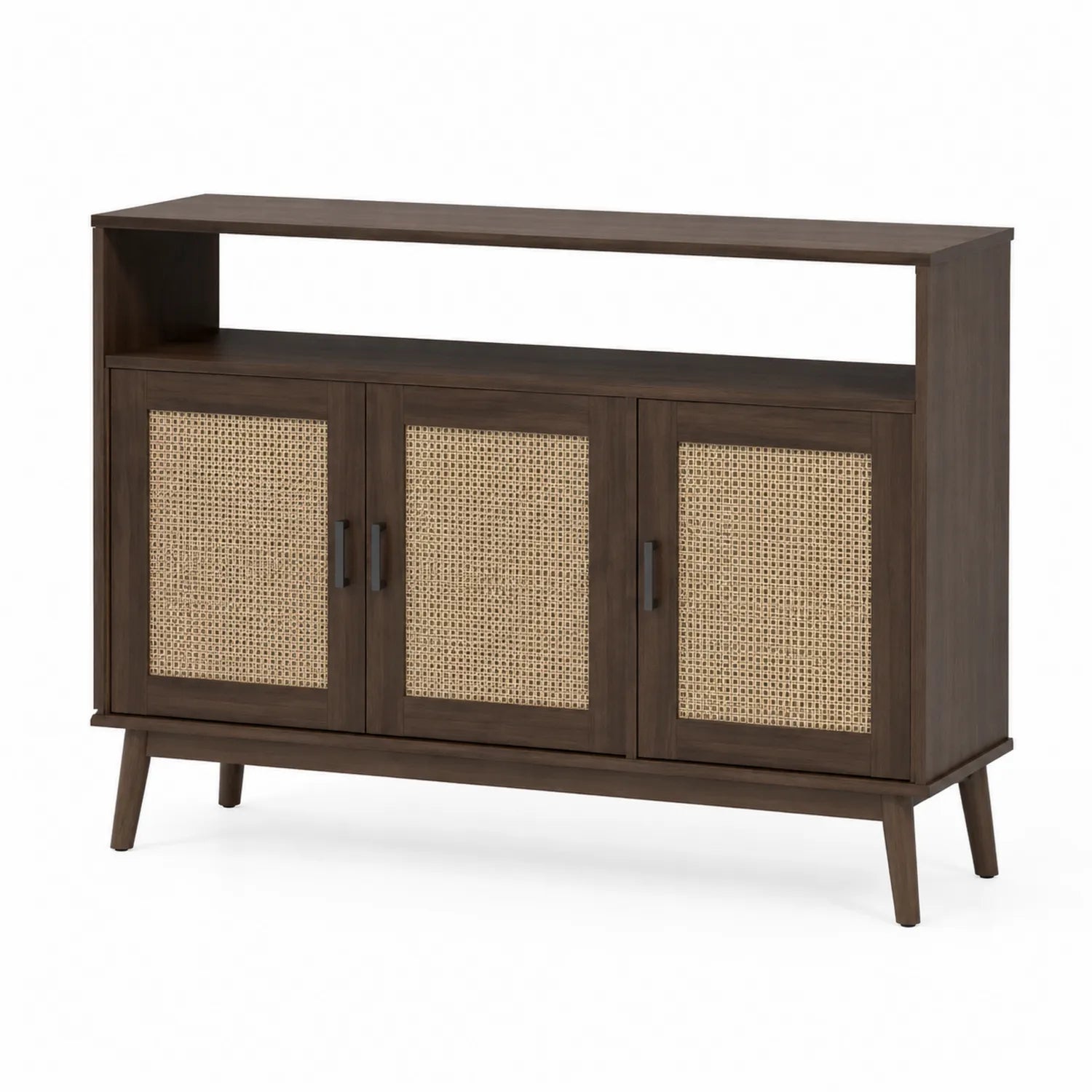 Credenza in Legno e Rattan Naturale a 3 Ante