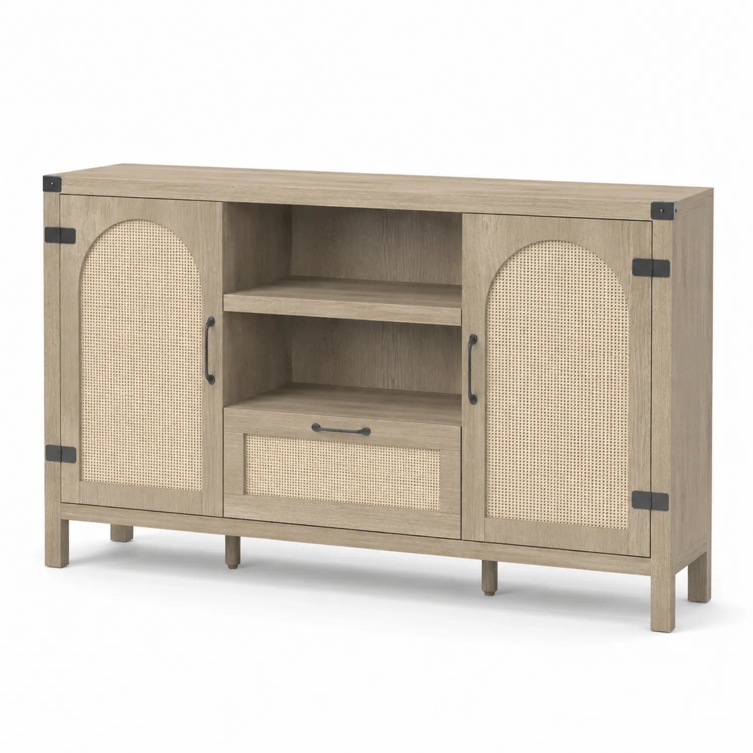 Credenza in legno e rattan con cassetto