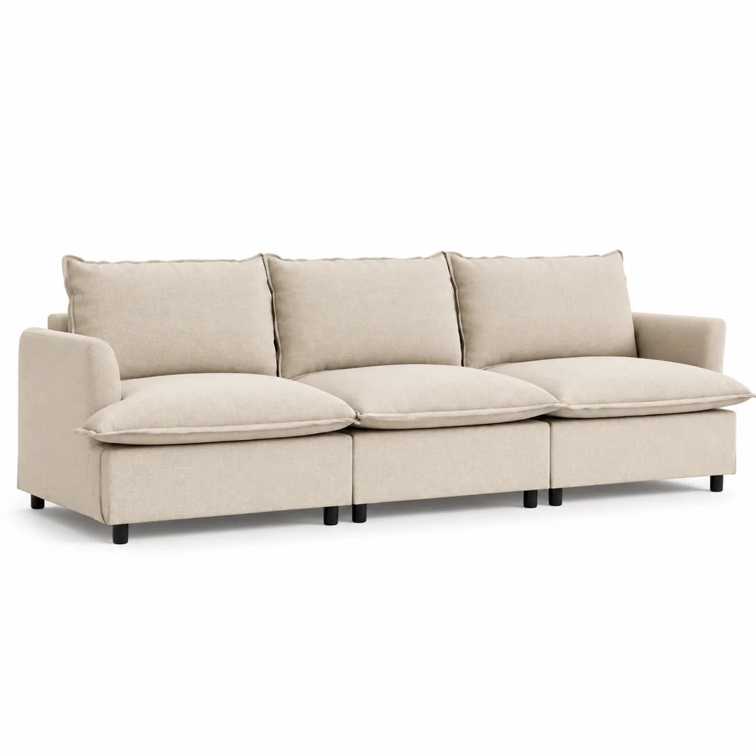 Divano modulare tre posti in tessuto beige