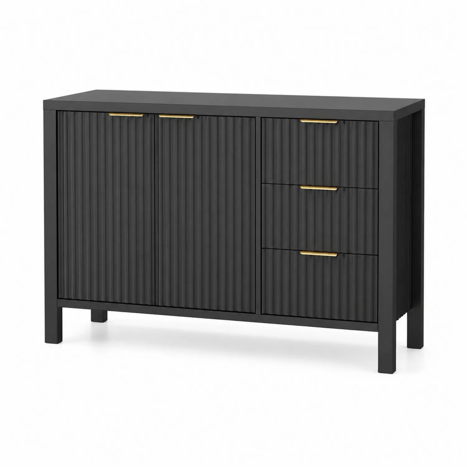 Credenza in Legno con Ante e Cassetti Nera 120x40x80 cm