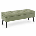 Panca in Pelle Sintetica Verde con Gambe in Legno
