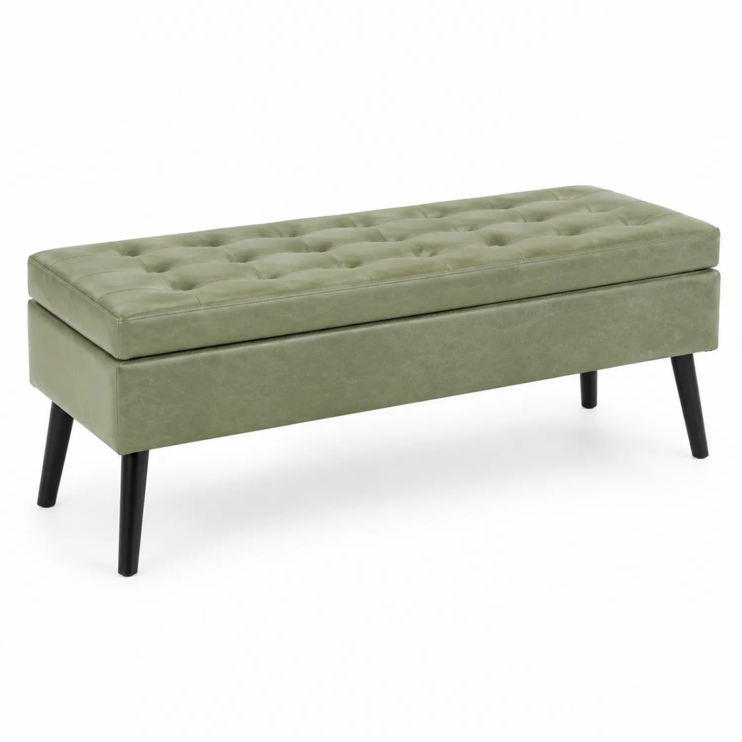 Panca in Pelle Sintetica Verde con Gambe in Legno