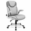 Sedia da ufficio ergonomica in ecopelle grigia con struttura in metallo