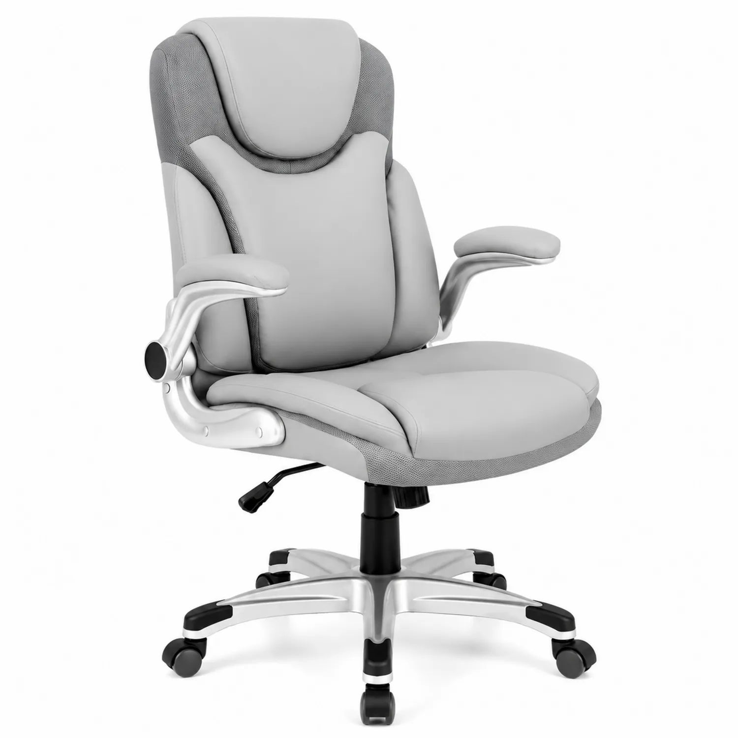 Sedia da ufficio ergonomica in ecopelle grigia con struttura in metallo