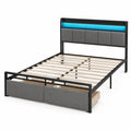 Letto matrimoniale in metallo con LED e cassetti 160x200 cm