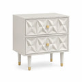 Comodino in Legno Bianco e Oro a Due Cassetti