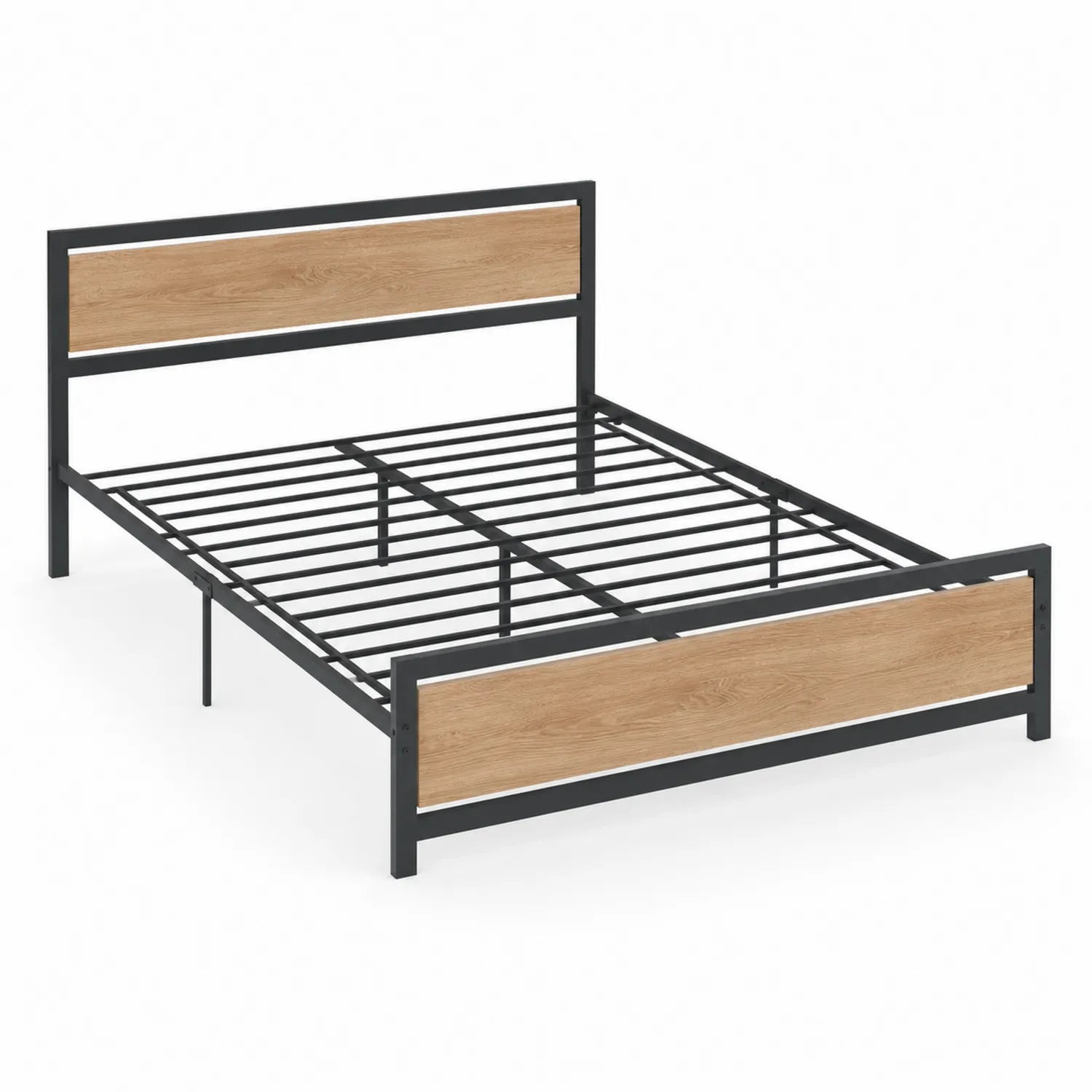 Letto matrimoniale in metallo e legno nero/naturale 200x160 cm