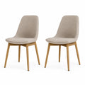Set di 2 Sedie in Tessuto Beige con Gambe in Legno di Quercia