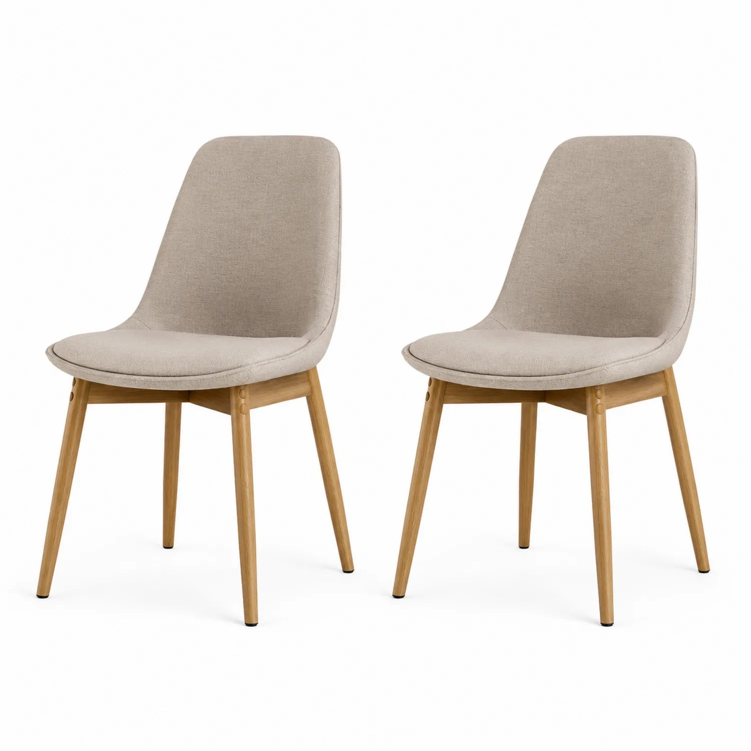 Set di 2 Sedie in Tessuto Beige con Gambe in Legno di Quercia