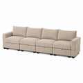 Divano componibile 4 posti in tessuto corduroy beige