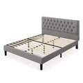Letto Matrimoniale con Testiera Imbottita in Tessuto Grigio