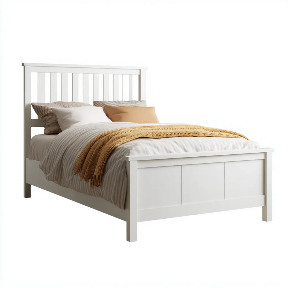 Double Bed - Wooden Frame 200x150x100 cm – White – Classic Design
