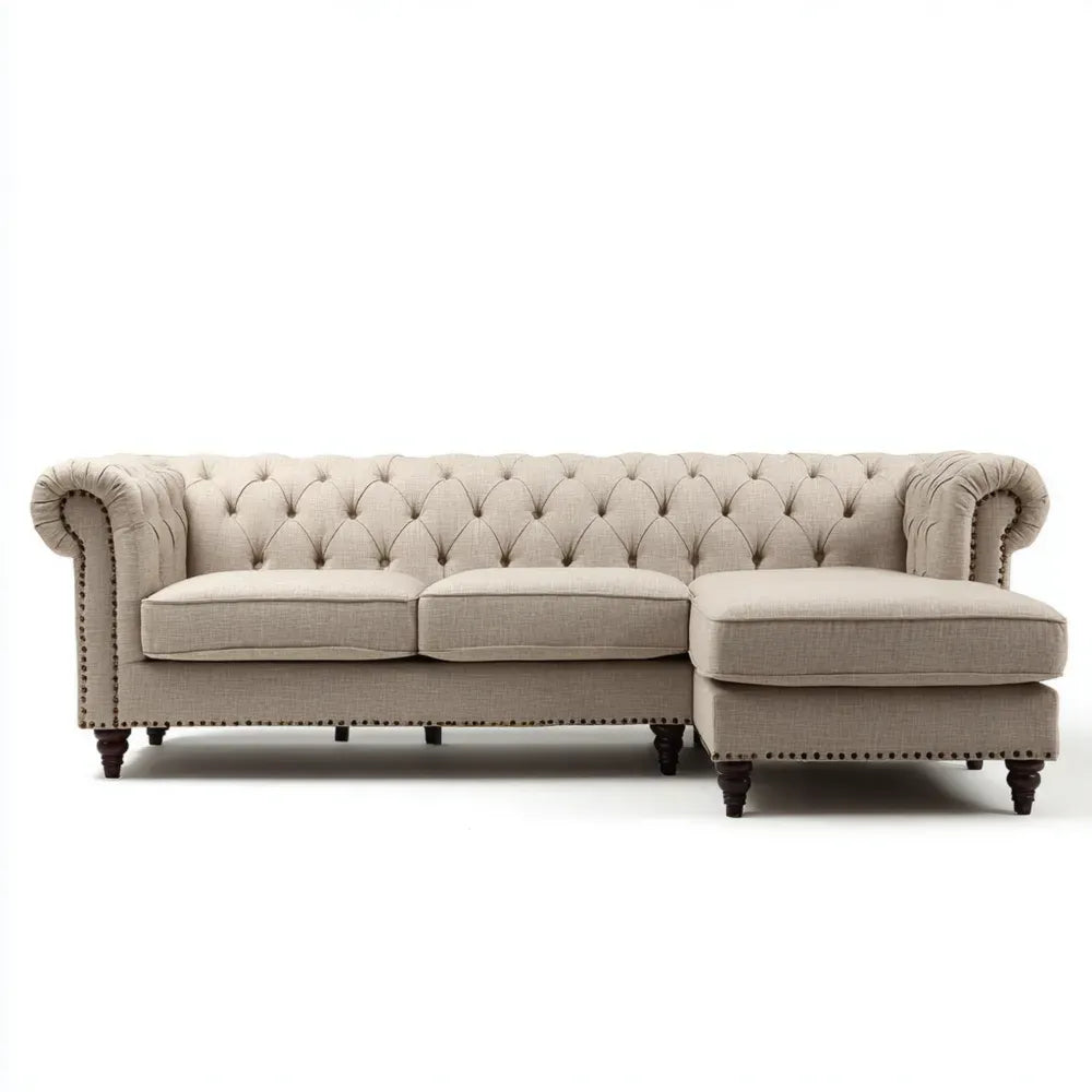 L-Shaped Sofa Fabric Upholstery 260x90x85 cm - Beige - Classic Design