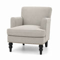 Poltrona in tessuto beige con gambe in legno