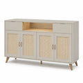 Credenza con 4 Ante e 2 Cassetti in Legno MDF e Rattan Beige