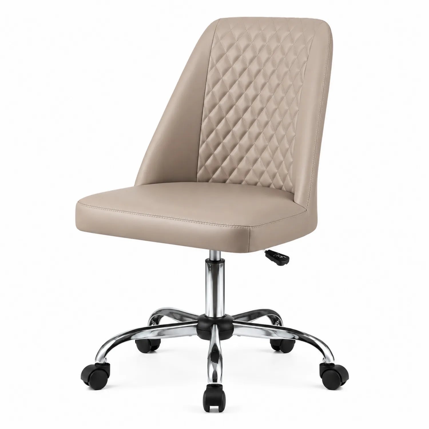 Sedia da Ufficio in Pelle Sintetica Beige con Base in Metallo
