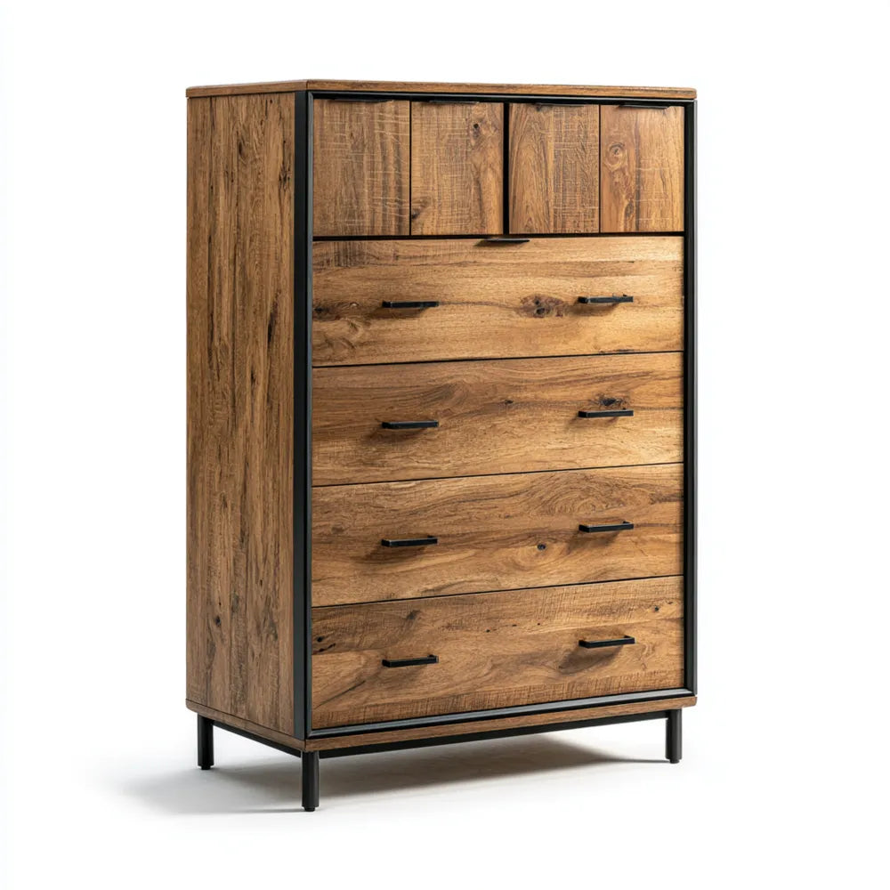 Chest of Drawers Wood Grain Finish 80x45x120 cm - Industrial Style