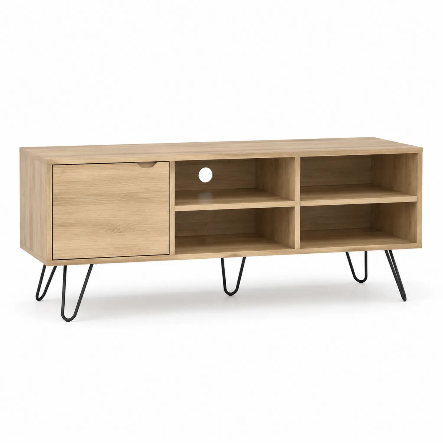 Mobile TV in legno con ripiani e sportello 120x40x50 cm