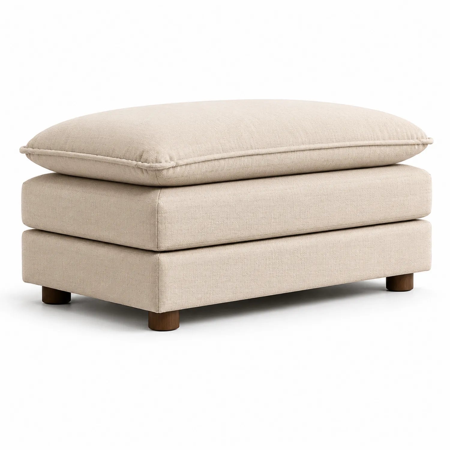 Pouf in Lino e Legno Beige 90x60x45 cm