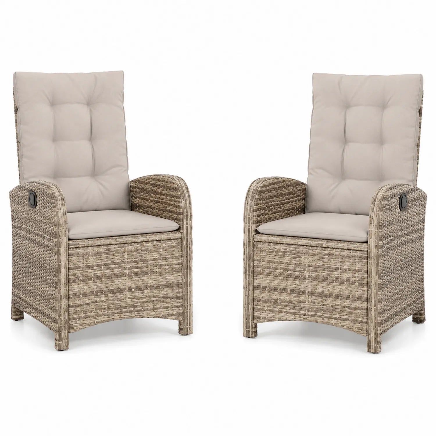 Set di 2 sedie reclinabili in rattan sintetico con cuscini in poliestere Beige