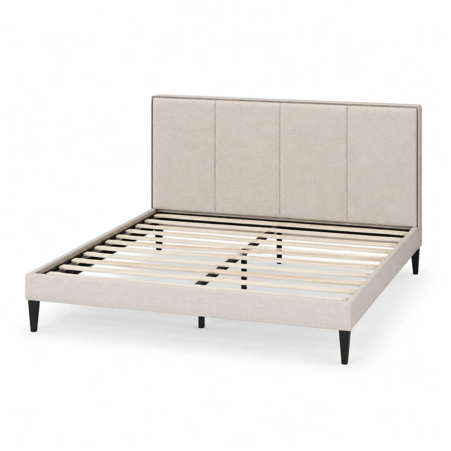 Letto matrimoniale in tessuto con testiera imbottita e gambe in legno 160x200 cm