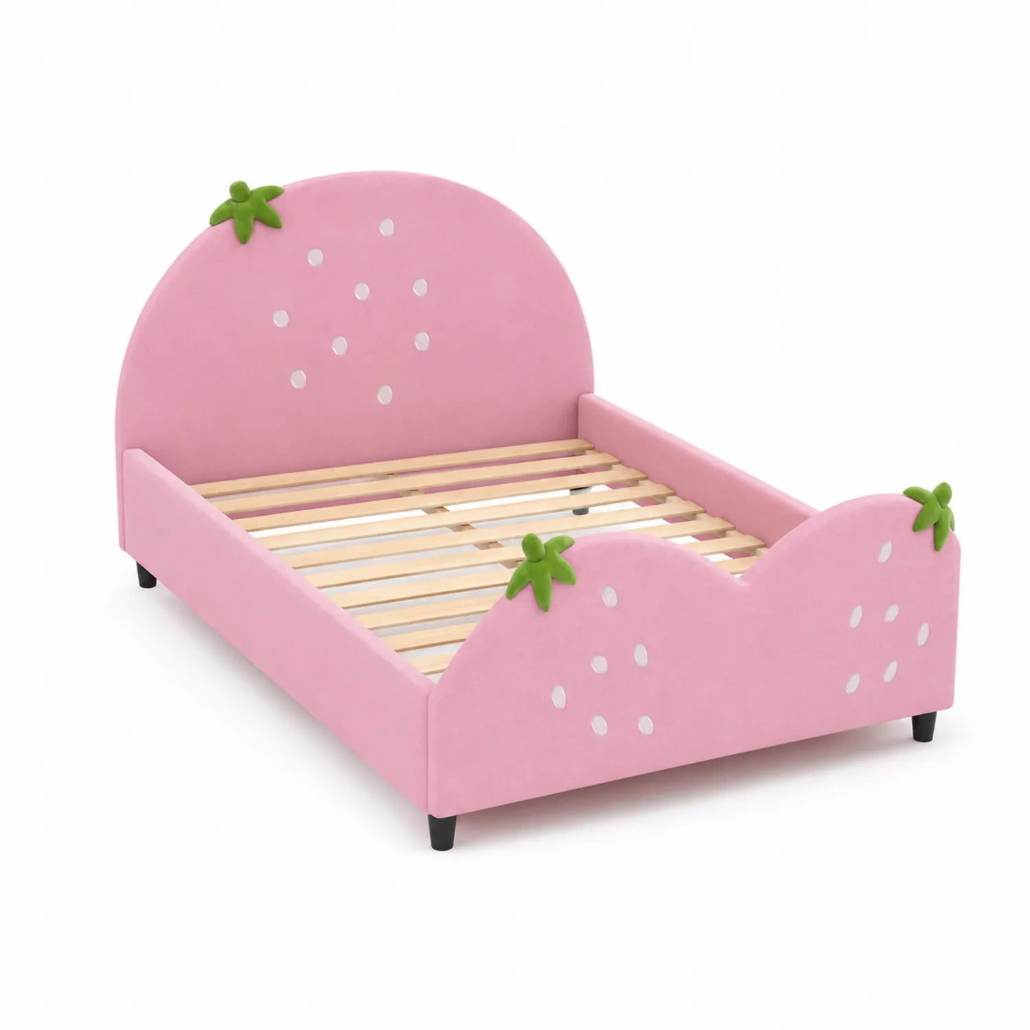 Letto per bambini a forma di fragola in legno e velluto