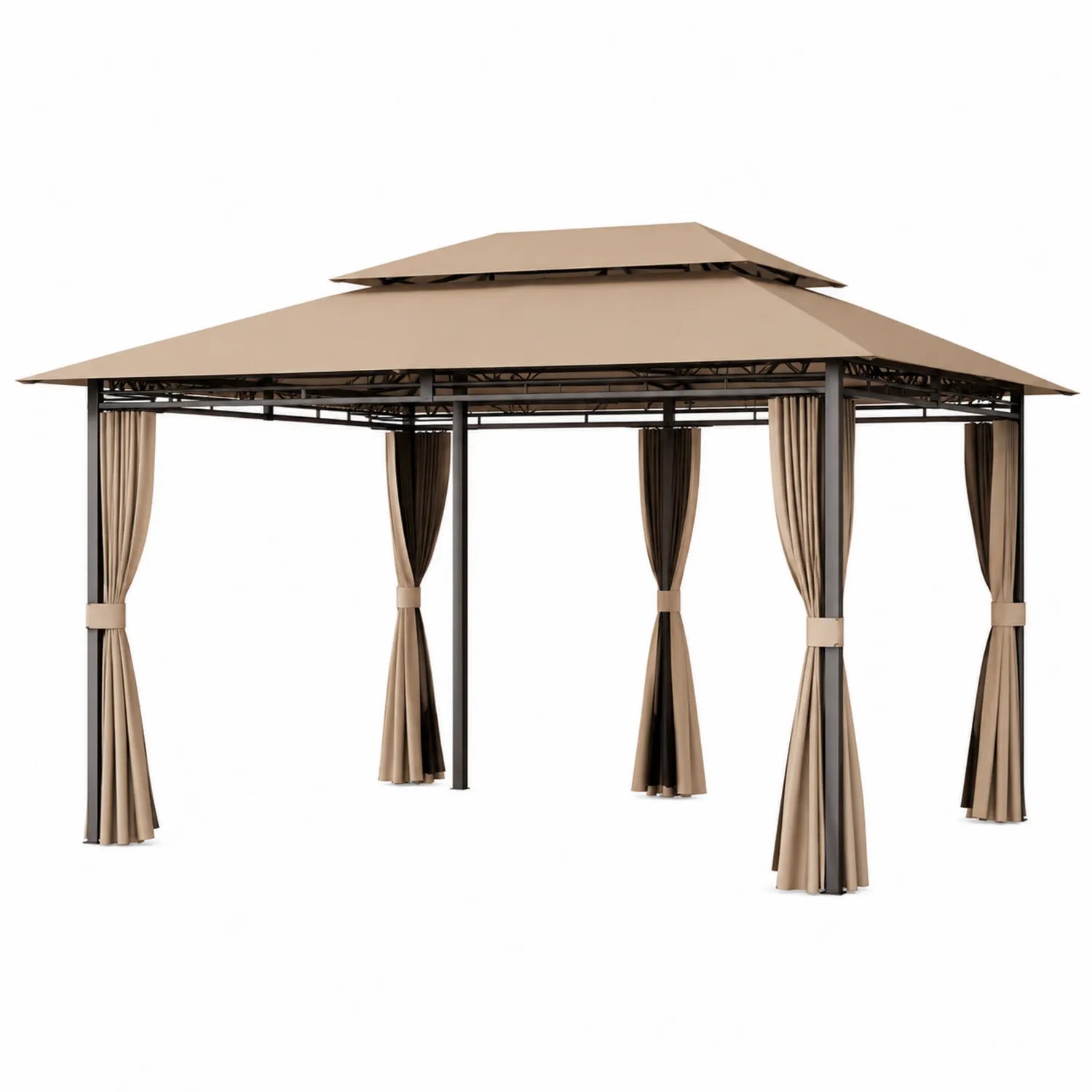 Gazebo in metallo con tetto e tende in poliestere 300x400 cm Beige