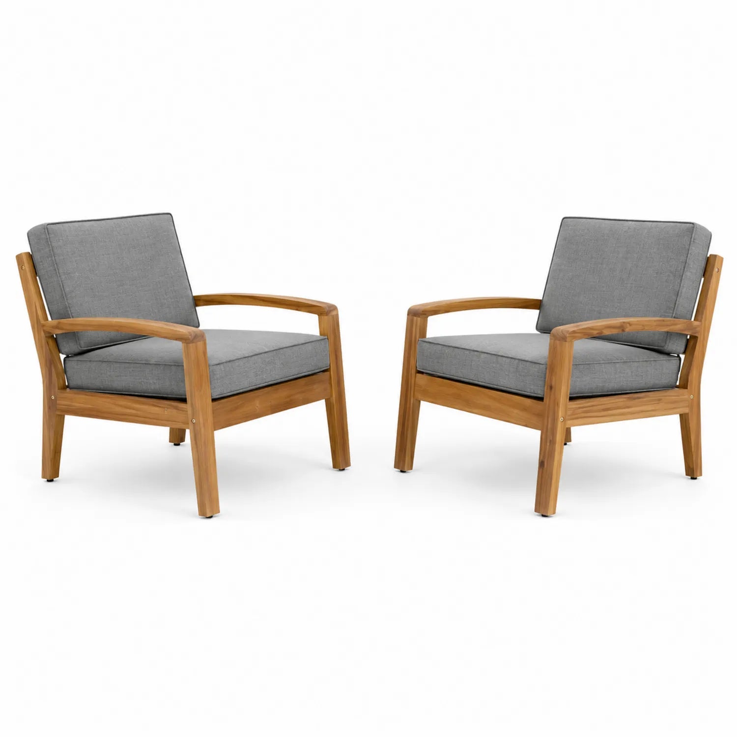 Set di 2 sedie in legno di teak con cuscini grigi