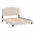 Letto Matrimoniale con Testiera Imbottita in Tessuto Poliestere Beige