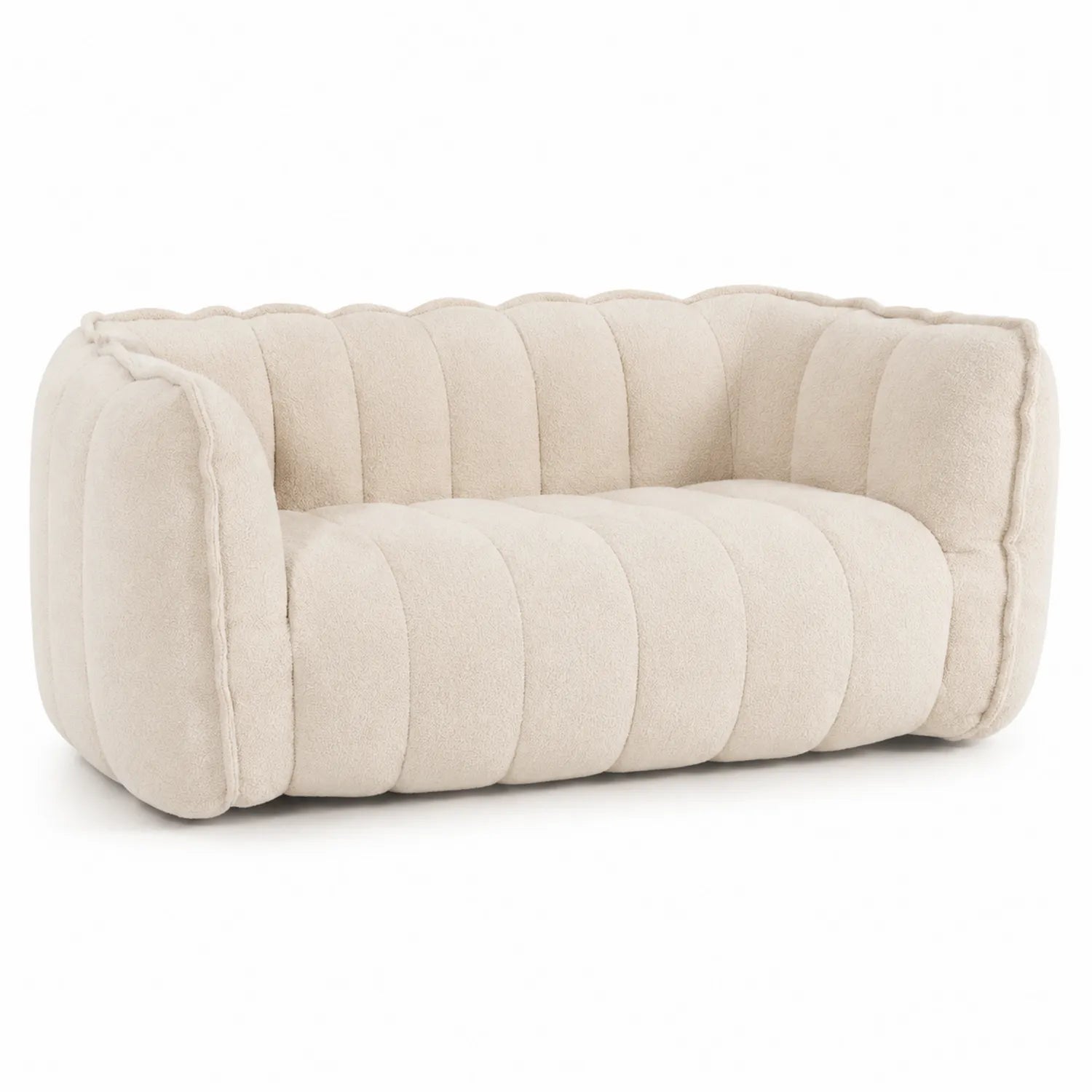 Divano a Due Posti in Tessuto Bouclé Beige
