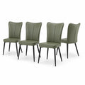 Set di 4 Sedie in Pelle Sintetica Verde con Gambe Metalliche